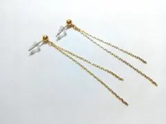 ゴールドカラー チェーンピアス 揺れるロングタイプ　4㎜玉　6cm/5cm