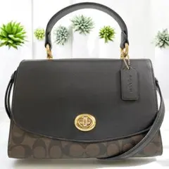 コーチ ティリー 2way ターンロック ショルダーバッグ PVC 黒 茶 金