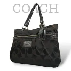ダメージ品　コーチ　トートバッグ　肩掛け　キャンバス　シグネチャー　ポピー　黒