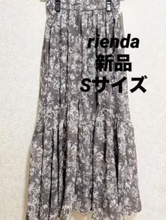 新品 rienda 花柄フレアスカート S 柄ブラウンのサムネイル