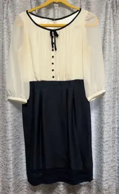 Debut de Fiore ツートーンリボン付き膝丈ワンピース