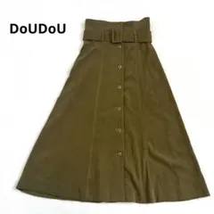 ドゥドゥDoUDoU スエード風ロングスカート ベルト　ボタン付き　オリーブ系のサムネイル
