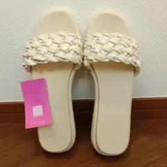 新品未使用 2PINK 編み込みフラットサンダル LL アイボリー