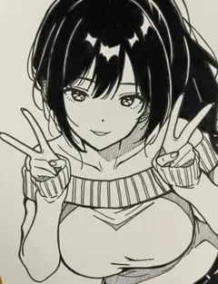 オリジナル 手描きイラスト アナログ　小色紙　可愛い女の子　ポニーテールちゃん