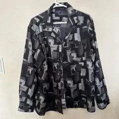 抽象パターン 長袖シャツ 黒灰