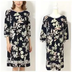 近年美品 LEONARD レオナール カンカン ストレッチ ワンピース 40