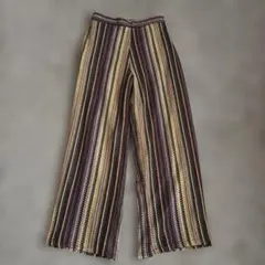 しまむら Lutique ストライプ カジュアルパンツ ワイドパンツ M