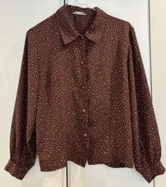 ブラウン 水玉模様 長袖シャツ