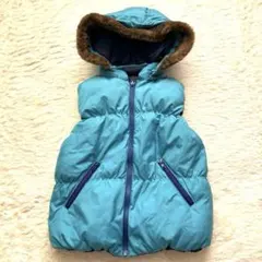 Love&Peace&Money 水色・紺リバーシブルフード付きダウンベスト