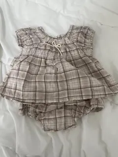 茶色 チェック ベビー セットアップ