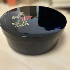 箱付き 黒漆塗り 花装飾 茶櫃 蓋付き容器
