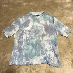 More Plata 花柄 シアー　半袖ブルー　Mサイズ☆