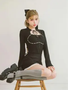 Darich フロントオープンリブニットトップス BLK