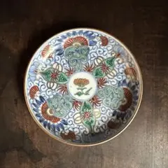 古伊万里　色絵　花絵図　小皿　染錦　古陶磁　江戸後期　S