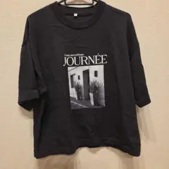 フォトプリント 半袖 ニット Tシャツ ブラック M