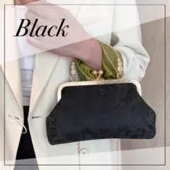 パーティーバッグ クラッチ ハンド ショルダー がま口 花柄 結婚式 ブラック