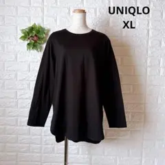 a1461美品ユニクロ 綿100% スリットロングTシャツ 黒 XL レイヤー