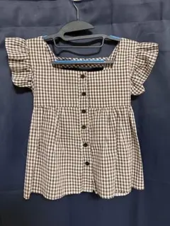 チェック柄フリル袖ノースリーブトップス S