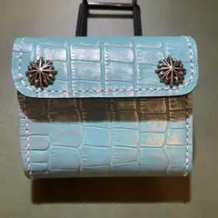 クロコ型押し トラッカーウォレット コンチョ 三つ折財布 ハンドメイド