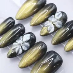1428 ネイルチップSサイズ 韓国 上品 変色　偏光　立体フラワー　マグネット