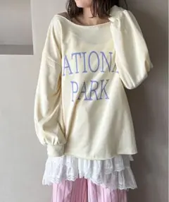 pilit オフショルロゴスウェット クリーム