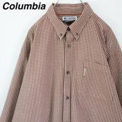 【XLサイズ】コロンビア BDシャツ チェック ワンポイント ベージュ×ブラウン