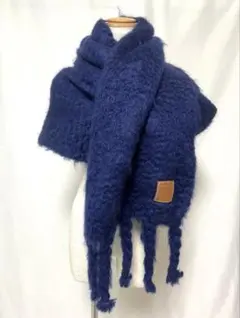 【美品】LOEWE モヘアマフラー ネイビー 定価86,000円