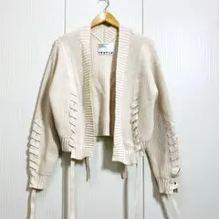 美品 FRAY I.D フレイアイディー レースアップ畦カーディガン