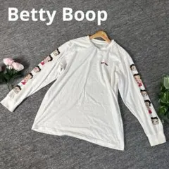 【激カワ】Betty Boop ベティブープ 両袖プリント 長袖Tシャツ 白 Lのサムネイル