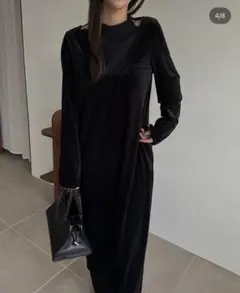 ブラック ロングワンピース 長袖 ベロア　ウィルフリー