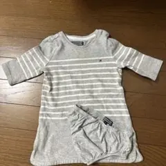 TOMMY HILFIGER グレー ストライプロンパース 80