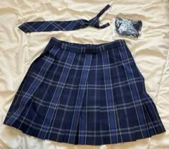 ネイビー チェック柄 フレアスカート ネックタイ・リボンセット