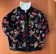 刺繍ウールニットカーディガン　3D刺繍ニット