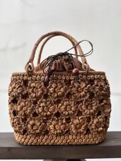 山葡萄籠バッグ　山葡萄かごバッグ　内布あり　花編み　オリジナルデザイン