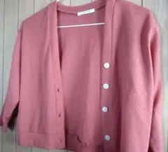 リブ編みピンクカーディガン