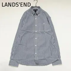 【ランズエンド】長袖シャツ　M　新品タグ　コットン　ストライプ　ボタンダウン