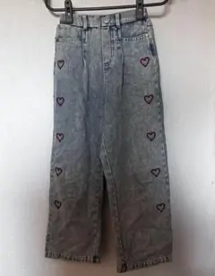 ハート刺繍 グレー デニムパンツ