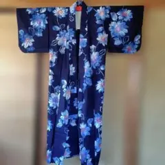紺色 花柄浴衣　140cm おまけ赤い帯 最終価格‼️