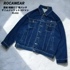 濃紺 ROCAWEAR 刺繍ロゴ 革パッチ デニムジャケット Gジャン XL