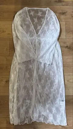 【新品未使用】reca チュールレース ロングカーディガン ガウン　白　可愛い