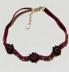 ROPE' ロペ　ボルドー ベルベット フラワー チョーカー ネックレスのサムネイル