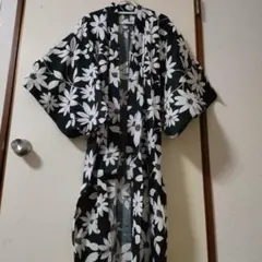 黒と白の花柄 浴衣・帯セット