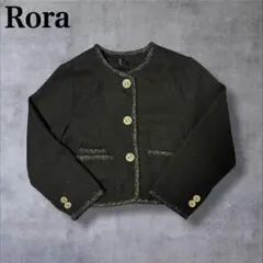 Rora ローラ キッズ ツイード ジャケット 黒 140 金ボタン フォーマル