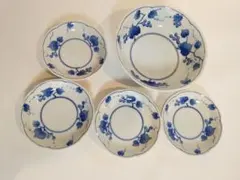 橘 染付 野葡萄 中鉢と小皿 5点セット