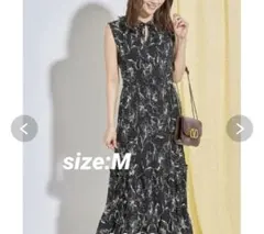 tocco closet りぼん装飾ラインフラワープリントプリーツワンピース