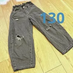 ダメージジーンズ デニム バレルレッグ ブラック ガールズ 130