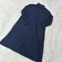 【c3206】UNIQLOシャツワンピース 長袖　ネイビー　ロング