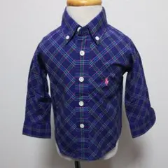 ラルフローレン 長袖 ボタンダウン チェックシャツ 80cm 紫×ピンク