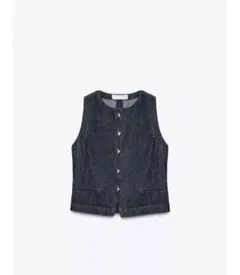 【新品】ZARA ザラ　ダークデニム ノースリーブ ベスト　デニムベスト