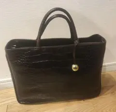 フルラ FURLA トートバッグ クロコ型押し エナメルレザー ダークブラウン